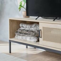 EONLION TV Unit Cabinet Stand Wood Effect in Brown - Size: 100 cm - thumbnail 3
