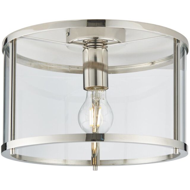 Loops Bright Nickel Semi Flush Ceiling Light & Clear Glass Shade - Low Ceiling Fitting in Metallics - image 1