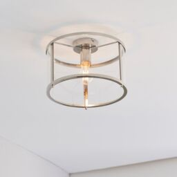 Loops Bright Nickel Semi Flush Ceiling Light & Clear Glass Shade - Low Ceiling Fitting in Metallics - thumbnail 4