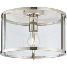 Loops Bright Nickel Semi Flush Ceiling Light & Clear Glass Shade - Low Ceiling Fitting in Metallics - thumbnail 1
