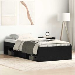 Berkfield Home Bed Frame without Mattress Black Oak 90x190 cm Engineered Wood in Brown - thumbnail 1