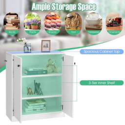Costway 2-Door Storage Cabinet Buffet Cabinet w/ 3 Shelves Sideboard Kitchen Hallway in White - thumbnail 6