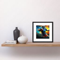 Artery8 American Football Action Sport Painting the Power Line Back Gridiron Blue Yellow Square Wooden Framed Wall Art Print Picture 8X8 Inch in Black - thumbnail 2