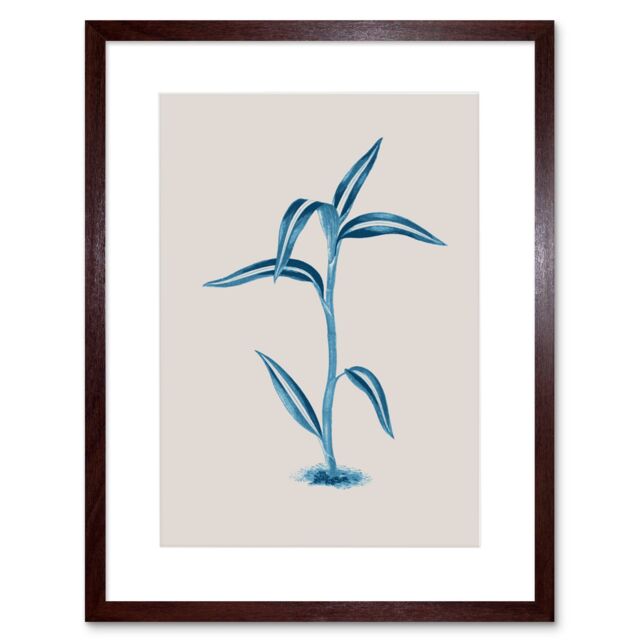 "Artery8 Wall Art Print Blue & Beige Long Leaves Art Black Framed 9x7 inch in Brown - Size: W7"" x H9""" - image 1