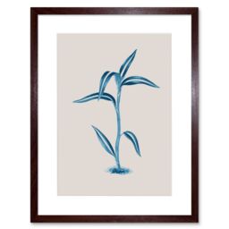 "Artery8 Wall Art Print Blue & Beige Long Leaves Art Black Framed 9x7 inch in Brown - Size: W7"" x H9""" - thumbnail 1