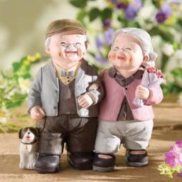 Gainsborough Happy Couple Walking Dog Garden Ornament, Weather Resistant
