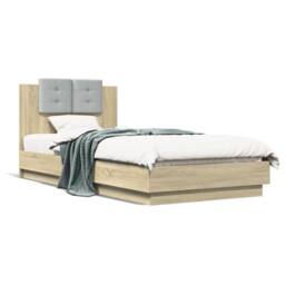 Berkfield Home Soft Bed Frame without Mattress Sonoma Oak 100x200 cm in Light Tan - thumbnail 3