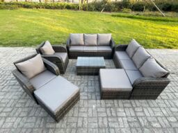 Fimous Wicker PE Rattan Garden Furniture Set 10 Seater Outdoor Lounge Sofa Set with Coffee Table 2 Big Footstool Dark Grey Mixed - thumbnail 1