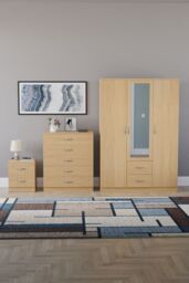 Home Discount Vida Designs 3Pc Bedroom Set 2Bedside, 5 Drawer Chest, Mirror Wardrobe in Brown - thumbnail 4