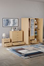 Home Discount Vida Designs 3Pc Bedroom Set 2Bedside, 5 Drawer Chest, Mirror Wardrobe in Brown - thumbnail 2