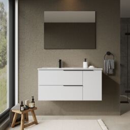 Banyetti Celtic Duo 1000mm Wall Hung Vanity Unit with Door & Basin - Gloss White - thumbnail 7