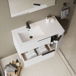 Banyetti Celtic Duo 1000mm Wall Hung Vanity Unit with Door & Basin - Gloss White - thumbnail 8