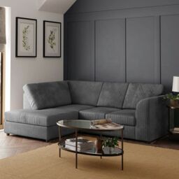 Furniture 786 Jumbo Cord Full Back 4 Seater Sofa Left Hand Facing Corner Sofa in Grey - thumbnail 1