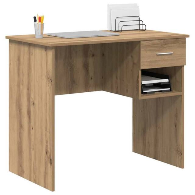 Berkfield Home Modern Desk with Storage Artisan Oak 90x49.5x75 cm Engineered wood in Beige - image 1