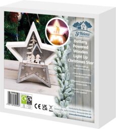 Netagon Battery Powered Wooden Light Up Christmas Star in White - thumbnail 6