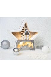 Netagon Battery Powered Wooden Light Up Christmas Star in White - thumbnail 3
