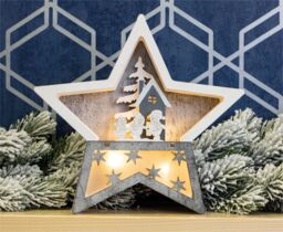Netagon Battery Powered Wooden Light Up Christmas Star in White - thumbnail 5