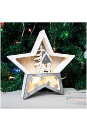 Netagon Battery Powered Wooden Light Up Christmas Star in White