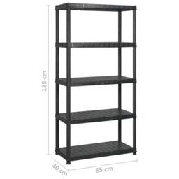Berkfield Home Storage Shelf 5-Tier Black 340x40x185 cm Plastic - Size: 340 x 40 x 185 cm - thumbnail 6