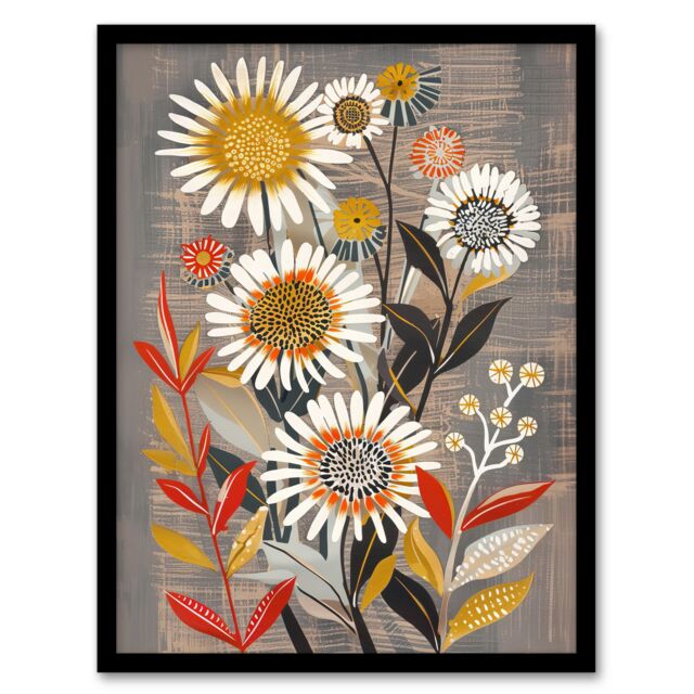 "Artery8 Rustic Wildflower Painting Floral Autumn Folk Art Framed Art Print in Grey - Size: W12"" x H16""" - image 1