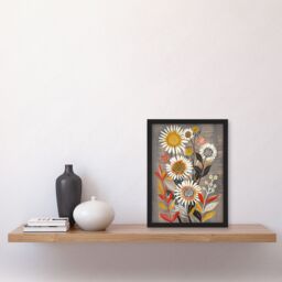 "Artery8 Rustic Wildflower Painting Floral Autumn Folk Art Framed Art Print in Grey - Size: W12"" x H16""" - thumbnail 4