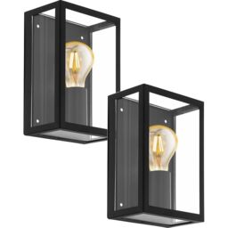 Loops 2 PACK IP44 Outdoor Wall Light Black & Glass Box 1x 60W E27 Porch Lamp - thumbnail 1