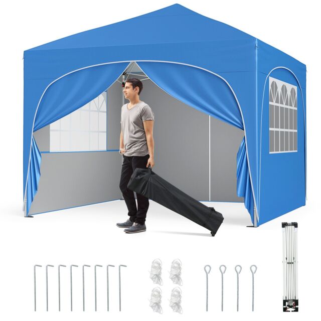 Gymax 300 x 300 cm Pop up Canopy Tent With 4 Removable Sidewall Sun Shelter in Blue - image 1