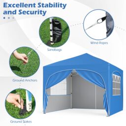 Gymax 300 x 300 cm Pop up Canopy Tent With 4 Removable Sidewall Sun Shelter in Blue - thumbnail 7