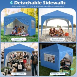 Gymax 300 x 300 cm Pop up Canopy Tent With 4 Removable Sidewall Sun Shelter in Blue - thumbnail 8