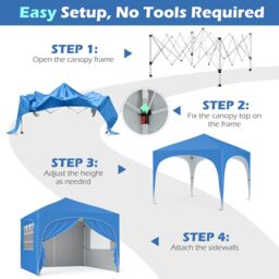 Gymax 300 x 300 cm Pop up Canopy Tent With 4 Removable Sidewall Sun Shelter in Blue - thumbnail 5