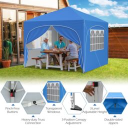 Gymax 300 x 300 cm Pop up Canopy Tent With 4 Removable Sidewall Sun Shelter in Blue - thumbnail 4
