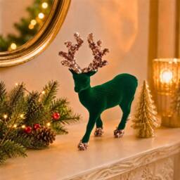 Shatchi 20cm Velvet Deer Christmas Reindeer Figurine in Emerald - Size: 20 cm - thumbnail 2