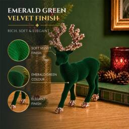 Shatchi 20cm Velvet Deer Christmas Reindeer Figurine in Emerald - Size: 20 cm - thumbnail 4