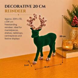 Shatchi 20cm Velvet Deer Christmas Reindeer Figurine in Emerald - Size: 20 cm - thumbnail 3