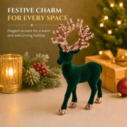 Shatchi 20cm Velvet Deer Christmas Reindeer Figurine in Emerald - Size: 20 cm - thumbnail 7