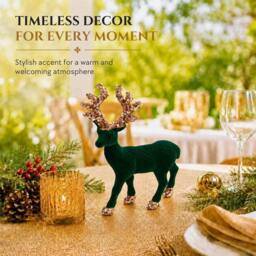 Shatchi 20cm Velvet Deer Christmas Reindeer Figurine in Emerald - Size: 20 cm - thumbnail 8