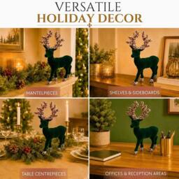 Shatchi 20cm Velvet Deer Christmas Reindeer Figurine in Emerald - Size: 20 cm - thumbnail 6