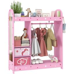 AIYAPLAY Kids Wardrobe, Kids Clothes Rail with Mirror for Bedroom, Pink - thumbnail 2