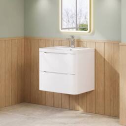 Balterley Dunwood 2 Drawer Wall Hung Vanity Basin Unit, Satin White, 600mm in White - thumbnail 4