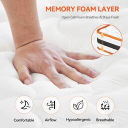 MCC Direct SuperKing Mattress Breathable Memory Foam Sprung OEKO-TEX Certified Mattress in White - Size: Super King - thumbnail 6