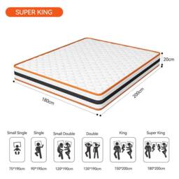 MCC Direct SuperKing Mattress Breathable Memory Foam Sprung OEKO-TEX Certified Mattress in White - Size: Super King - thumbnail 8