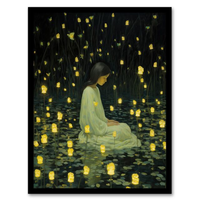Wee Blue Coo Wall Art Print Diwali At Dusk Whimsical Portrait Living Room Framed in Dark Green - Size: A4 - image 1