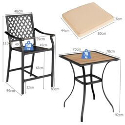 Costway 3 Pieces Patio Bar Set Bar Height Outdoor Bistro Set W/ 2 Upholstered Bar Stools in Brown - thumbnail 2