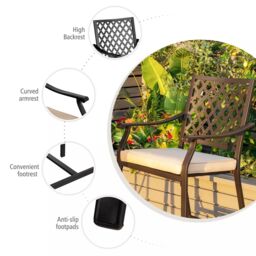 Costway 3 Pieces Patio Bar Set Bar Height Outdoor Bistro Set W/ 2 Upholstered Bar Stools in Brown - thumbnail 6