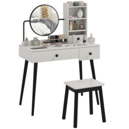 HOMCOM Dressing Table Set with 3 Drawers, Storage shelves & Stool in Grey - thumbnail 2