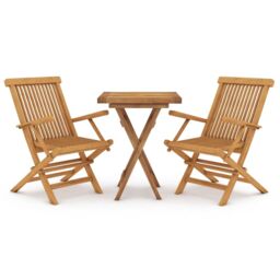 Berkfield Home 3 Piece Garden Dining Set Solid Wood Teak in Brown - thumbnail 2