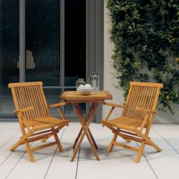 Berkfield Home 3 Piece Garden Dining Set Solid Wood Teak in Brown - thumbnail 1
