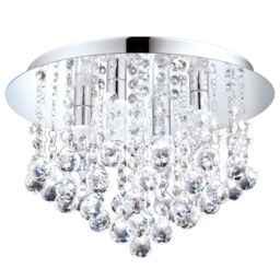 Loops Flush Ceiling Light IP44 Bathroom Colour Chrome Shade Clear Crystal Bulb G9 4x3W - thumbnail 1