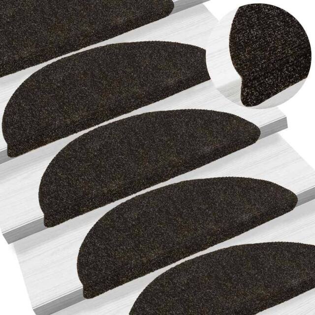 Berkfield Home Self-adhesive Stair Mats 15pcs Dark Brown 56x17x3cm Needle Punch - Size: Medium - image 1