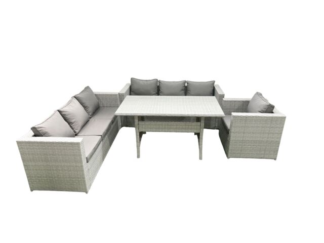 Fimous 4 Pieces Outdoor Rattan Sofa Set with Cushions Patio Garden Furniture Sets with Armchair Dining Table Light Grey Mixed - image 1